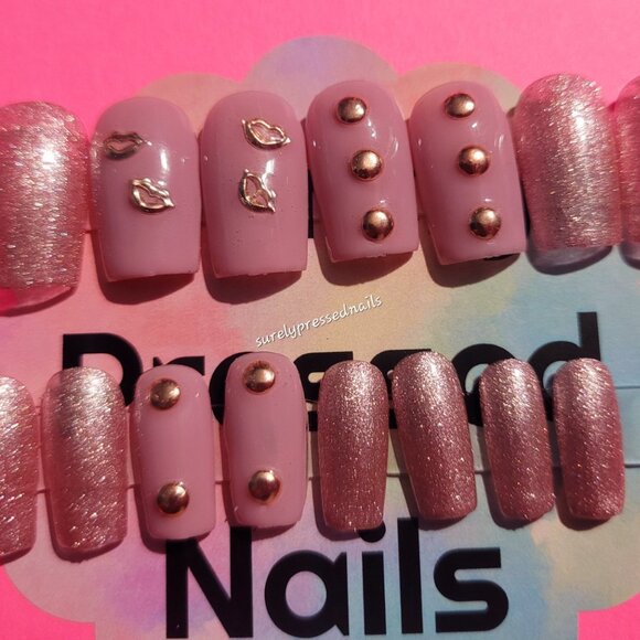 Shimmer Pink Kiss Charmed Square Press on Nails - Picture 1 of 4